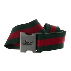 GUCCI Script Web Stripe Elasticized Metal Buckle Silver Red Green Sz 100/40 $490